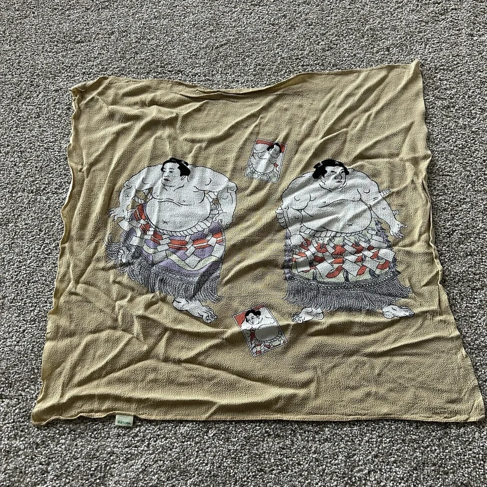 Tango Chirimen Sumo Wrestler Print Silk Napkin Beige Japan One Size Ethnic